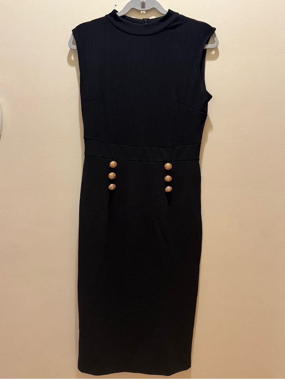 Grace Karin Black Sleeveless Midi Dress with Gold Buttons